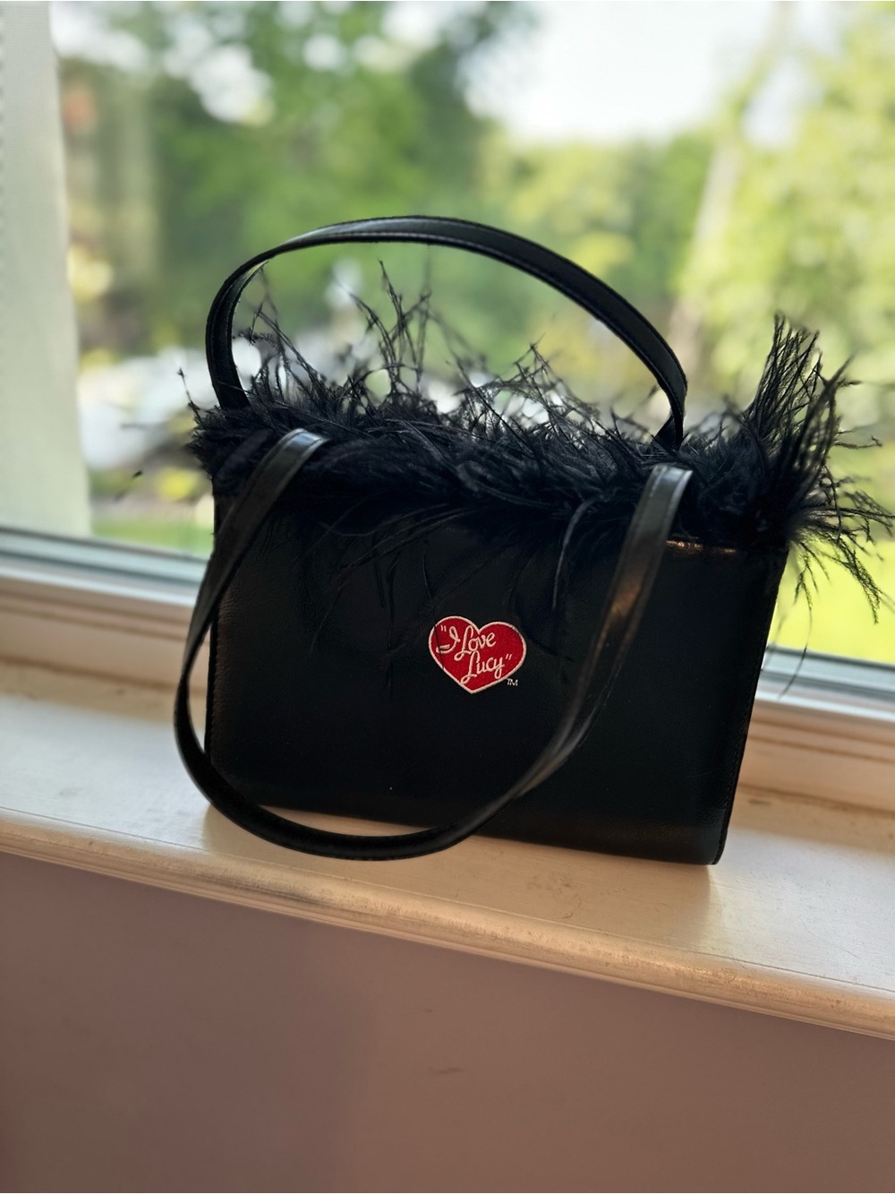 I Love Lucy Black Feather Tote Bag with Red Heart Logo - Picture 2 of 4